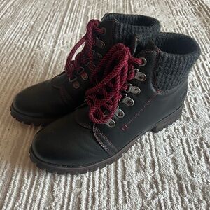 Dirty Laundry Black Ankle Boots with Red Laces